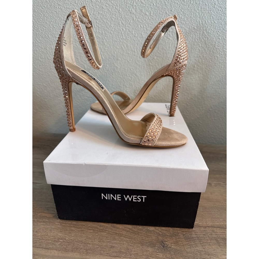 Nine West Toria2 Womens 7M Pink Rhinestone Stiletto Ankle Strap Heels